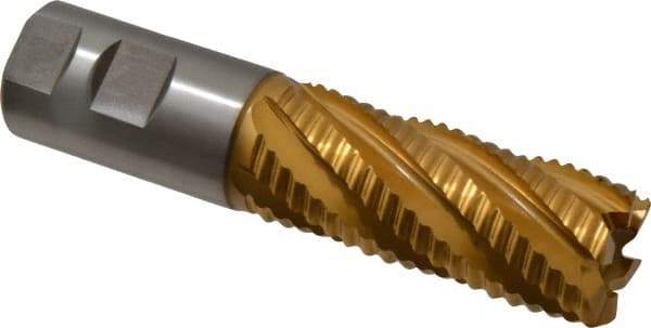 Hertel - 1-1/4" Diam, Coarse Pitch, 3" LOC, 6 Flute Cobalt Roughing Square End Mill - TiN Finish, 5-1/2" OAL, 1-1/4" Shank Diam, Single End, 30° Helix - USA Tool & Supply
