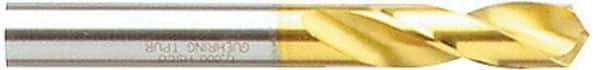 Guhring - 0.3543" 130° Parabolic Flute Cobalt Screw Machine Drill Bit - TiN Finish, Right Hand Cut, 40mm Flute Length, 84mm OAL, Standard Point, Straight Shank - USA Tool & Supply