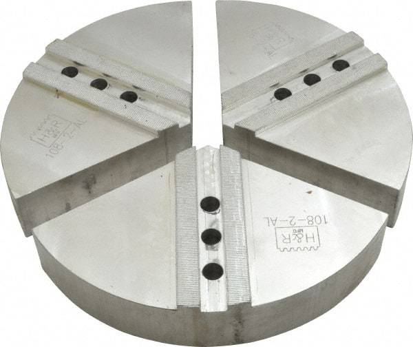 H & R Manufacturing - 12" Chuck Capacity, 1.5mm x 60° Serrated Attachment, Round Soft Lathe Chuck Jaw - 3 Jaws, Aluminum, 1.181" Btw Mount Hole Ctrs, 6" Long x 12" Wide x 2" High, 0.71" Groove, 14mm Fastener - USA Tool & Supply