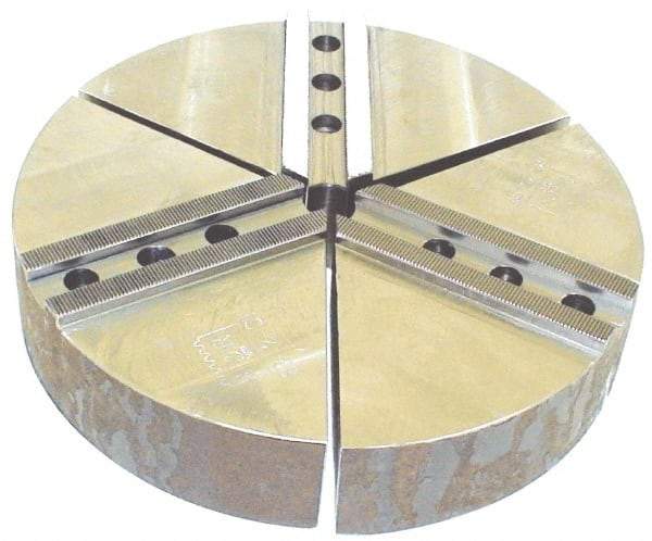 H & R Manufacturing - 15" Chuck Capacity, 1.5mm x 60° Serrated Attachment, Round Soft Lathe Chuck Jaw - 3 Jaws, Cast Iron, 1.69" Btw Mount Hole Ctrs, 7-1/2" Long x 15" Wide x 4" High, 0.866" Groove, 20mm Fastener - USA Tool & Supply