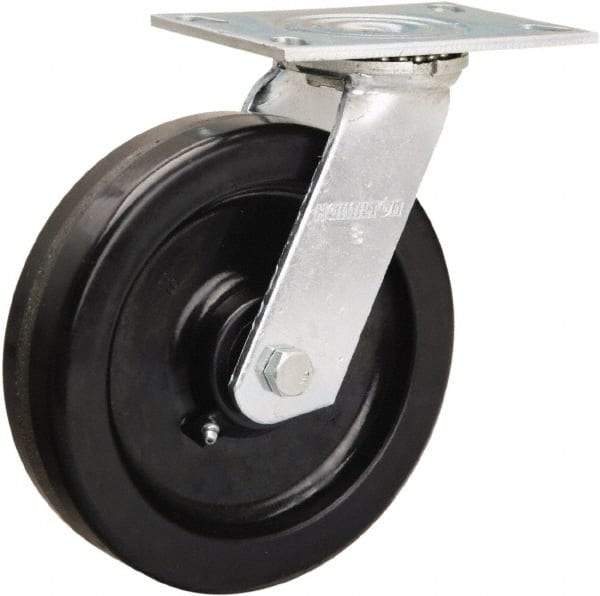 Hamilton - 8" Diam x 2" Wide x 9-1/2" OAH Top Plate Mount Swivel Caster - Phenolic, 900 Lb Capacity, Straight Roller Bearing, 4-1/2 x 6-1/4" Plate - USA Tool & Supply