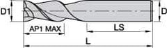 Kennametal - 0.394", 2 Flute, Single End, Solid Carbide, Corner Chamfer End Mill - 76mm OAL, 45° Helix, Right Hand Flute, 22mm LOC, Right Hand Cut - USA Tool & Supply