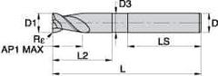 Kennametal - 0.984", 2 Flute, Single End, Solid Carbide, 0.5mm Corner Radius End Mill - 135mm OAL, 45° Helix, Right Hand Flute, 37.5mm LOC, Right Hand Cut, - USA Tool & Supply