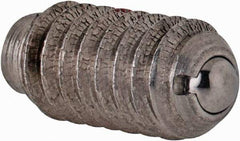 TE-CO - 1/4-20, 0.125" Ball Diam, 17/32" Body Length, 0.035" Max Ball Reach, Threaded Ball Plunger - Stainless Steel Body, Stainless Steel Ball, 2 Lb Initial End Force, 4 Lb Final End Force, Locking Element - USA Tool & Supply