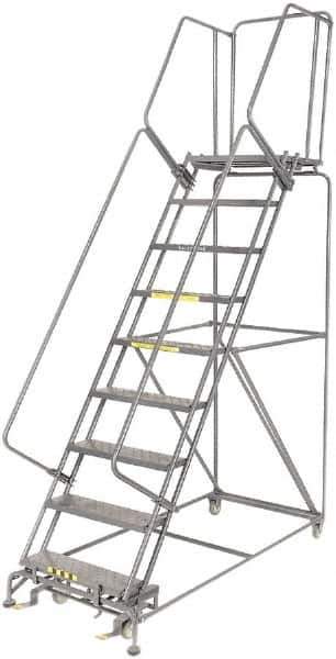 Ballymore - 123" 9 Step Ladder - 450 Lb Capacity, 90" Platform Height, 32" Base Width x 75" Depth, Heavy-Duty Serrated Grating - USA Tool & Supply