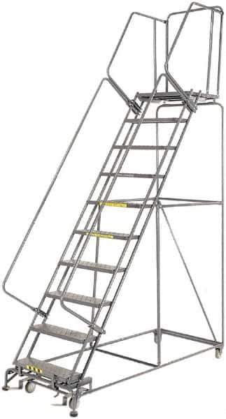 Ballymore - 133" 10 Step Ladder - 450 Lb Capacity, 100" Platform Height, 32" Base Width x 81" Depth, Heavy-Duty Serrated Grating - USA Tool & Supply