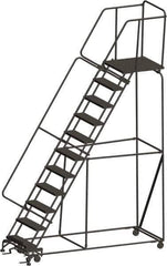 Ballymore - 143" 11 Step Ladder - 450 Lb Capacity, 110" Platform Height, 32" Base Width x 94" Depth, Expanded Metal Tread - USA Tool & Supply