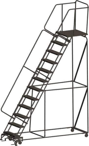 Ballymore - 153" 12 Step Ladder - 450 Lb Capacity, 120" Platform Height, 32" Base Width x 101" Depth, Heavy-Duty Serrated Grating - USA Tool & Supply