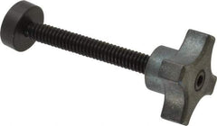 Made in USA - 1/4-20 Lobed Shoulder Swivel Pad Tip Steel Thumb Screw - 2-9/16" OAL, 1-1/8" Head Diam x 5/8" Head Height, Black Oxide Finish - USA Tool & Supply