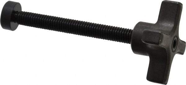 Made in USA - 3/8-16 Lobed Shoulder Swivel Pad Tip Steel Thumb Screw - 4-1/2" OAL, 2" Head Diam x 1-1/8" Head Height, Black Oxide Finish - USA Tool & Supply