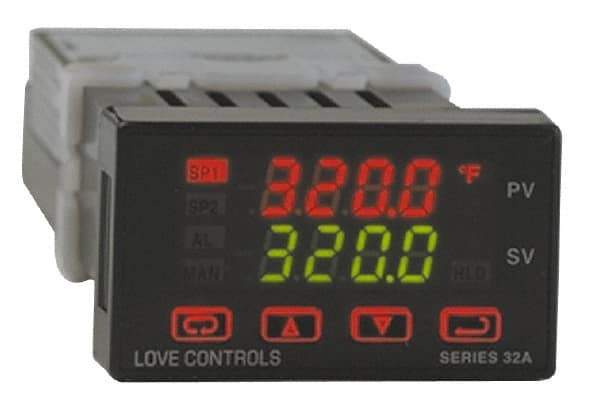 Dwyer - -350 to 4,208°F 1/32 DIN Temperature/Process Control - Dual 4-Digit LCD Display, Fuzzy Logic PID Control, 100-240 VAC/VDC - USA Tool & Supply