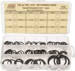 Made in USA - 140 Piece, 1/2 to 1-1/4", SpRing Assortment Steel, Snap External Retaining Ring Assortment - Includes Compartmented Case - USA Tool & Supply