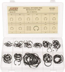 Made in USA - 150 Piece, 1/2 to 1-3/4", SpRing Assortment Steel, Snap Internal Retaining Ring Assortment - Includes Compartmented Case - USA Tool & Supply