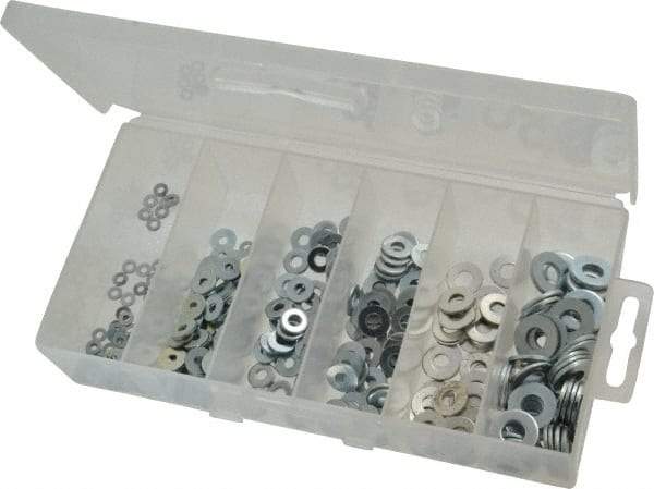 Value Collection - 400 Piece, No. 2, 1/4" Screw, Steel SAE Flat Washer Assortment - Includes 1/4 to 10" Screw & Plastic Case - USA Tool & Supply