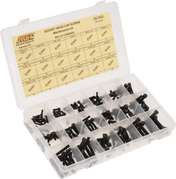 Value Collection - 190 Piece Steel Socket Head Cap Screws - #6-32 to 1/4-28 Thread - USA Tool & Supply