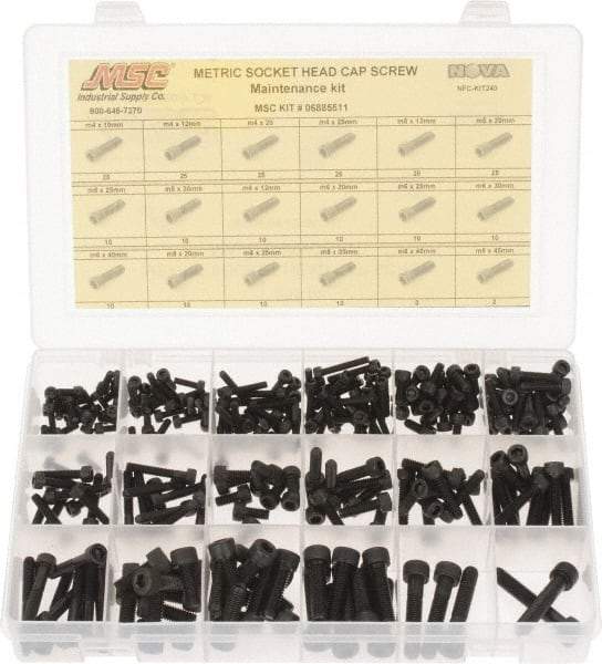 Value Collection - 255 Piece Steel Socket Head Cap Screws - M4 to M8 Thread - USA Tool & Supply