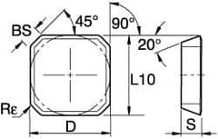 Kennametal - SEKN42 GN Grade KY3500 Ceramic Milling Insert - Uncoated, 0.1252" Thick, 1/2" Inscribed Circle, 1mm Corner Radius - USA Tool & Supply