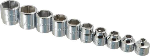 Proto - 10 Piece 3/8" Drive Standard Socket Set - 6 Points, 3/16 to 3/4", Inch Measurement Standard - USA Tool & Supply