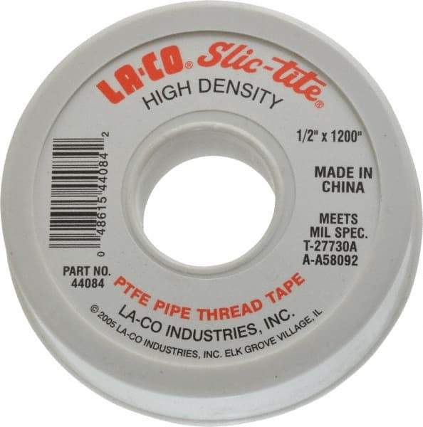 LA-CO - 1/2" Wide x 1,200" Long General Purpose Pipe Repair Tape - 3 mil Thick, -450 to 550°F, White - USA Tool & Supply