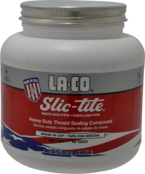 LA-CO - 1 Qt Brush Top Can White Thread Sealant - Paste with PTFE, 500°F Max Working Temp, For Metal, PVC, CPVC & ABS Plastic Pipe Threads - USA Tool & Supply