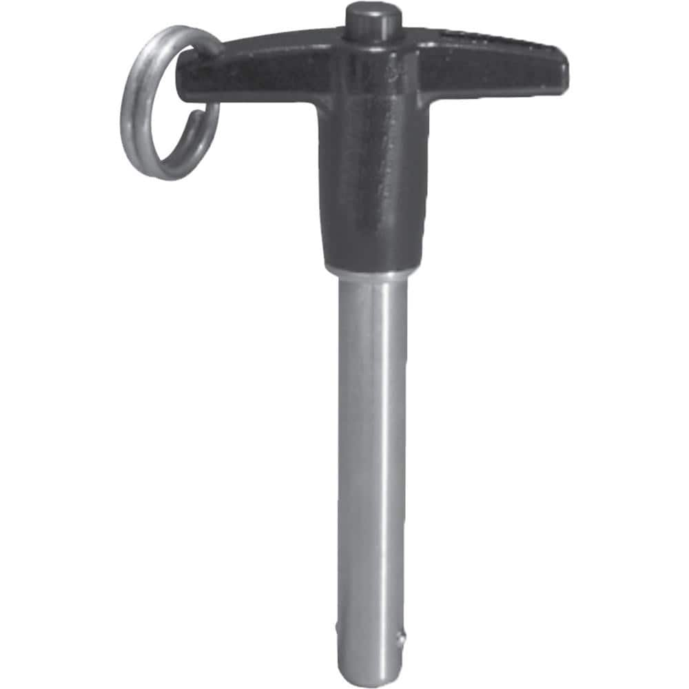 Ball Grip Quick-Release Pin: T-Handle, 5/8″ Pin Dia, 3/4″ Usable Length 2.45″ OAL, 17-4 Stainless Steel, Aluminum Handle