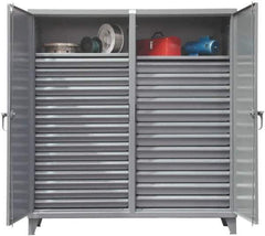 Strong Hold - 2 Shelf 28 Bin Locking Storage Cabinet - Steel, 72" Wide x 24" Deep x 78" High, Dark Gray - USA Tool & Supply
