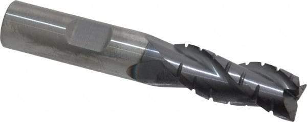 ProMax - 1/2" Diam, 1-1/4" LOC, 3 Flute Solid Carbide Roughing & Finishing Corner Radius End Mill - AlTiN Finish, 3" OAL, 1/2" Shank Diam, Weldon Shank, 35° Helix, Centercutting, Regular Length - USA Tool & Supply