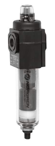 Norgren - 3/8" Port Coalescing Filter - Polycarbonate Bowl, Automatic Drain, 150 Max psi, 0.01 Micron Rating, 1.98" Wide x 7-1/2" High - USA Tool & Supply