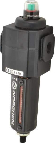 Norgren - 3/8" Port Coalescing Filter - Aluminum Bowl, Automatic Drain, 250 Max psi, 0.01 Micron Rating, 2.68" Wide x 8.16" High - USA Tool & Supply