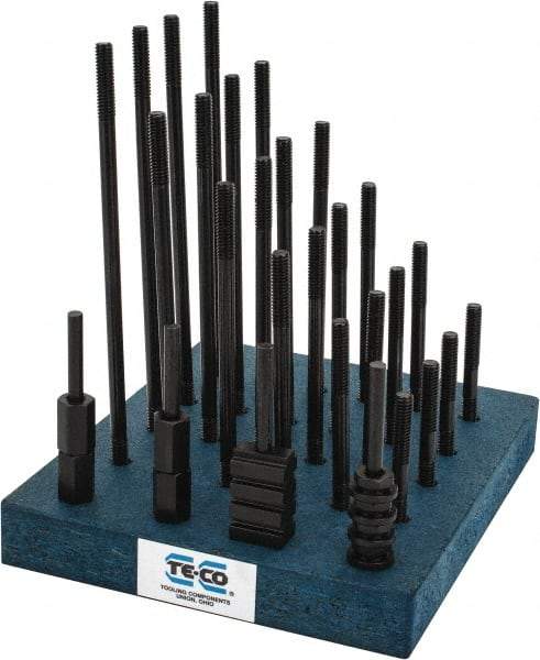 TE-CO - 38 Piece, 5/16-18 Stud, 3/8" T Slot, T Nut & Stud Kit - 5/8" T-Slot Nut Width, 3, 4, 5, 6, 7, 8" Stud Lengths - USA Tool & Supply