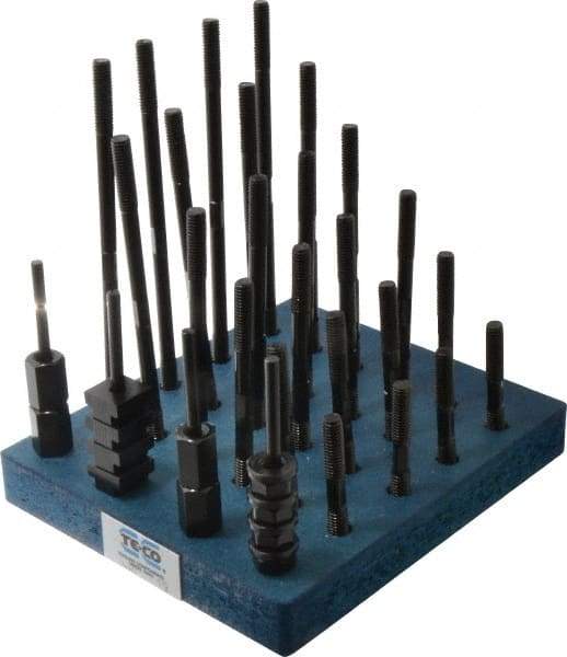 TE-CO - 38 Piece, 3/8-16 Stud, 1/2" T Slot, T Nut & Stud Kit - 7/8" T-Slot Nut Width, 3, 4, 5, 6, 7, 8" Stud Lengths - USA Tool & Supply