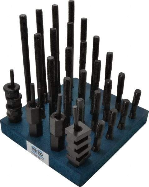 TE-CO - 38 Piece, 1/2-13 Stud, 5/8" T Slot, T Nut & Stud Kit - 1" T-Slot Nut Width, 3, 4, 5, 6, 7, 8" Stud Lengths - USA Tool & Supply