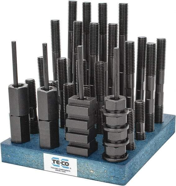 TE-CO - 38 Piece, 5/8-11 Stud, 11/16" T Slot, T Nut & Stud Kit - 1-1/8" T-Slot Nut Width, 3, 4, 5, 6, 7, 8" Stud Lengths - USA Tool & Supply