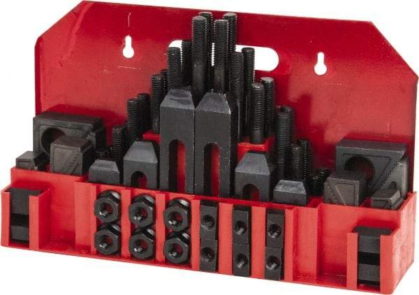 Value Collection - 52 Piece Fixturing Step Block & Clamp Set with 1" Step Block, 9/16" T-Slot, 1/2-13 Stud Thread - 7/8" Nut Width, 3, 4, 5, 6, 7 & 8" Stud Lengths - USA Tool & Supply