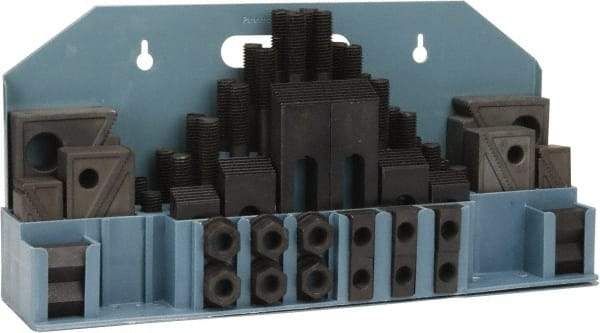 Value Collection - 52 Piece Fixturing Step Block & Clamp Set with 1" Step Block, 11/16" T-Slot, 5/8-11 Stud Thread - 1-1/8" Nut Width, 3, 4, 5, 6, 7 & 8" Stud Lengths - USA Tool & Supply