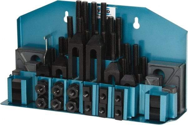 TE-CO - 52 Piece Fixturing Step Block & Clamp Set with 1" Step Block, 9/16" T-Slot, 1/2-13 Stud Thread - 7/8" Nut Width, 3, 4, 5, 6, 7 & 8" Stud Lengths - USA Tool & Supply