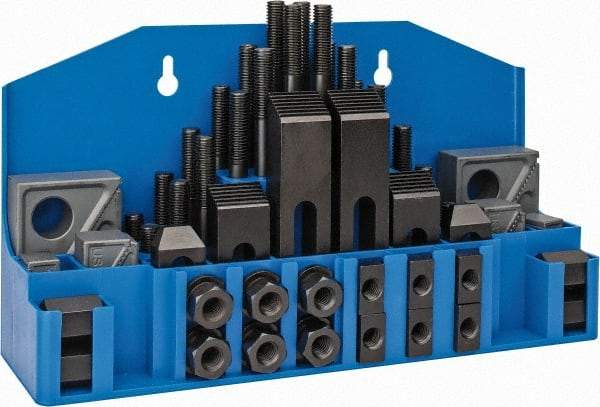 TE-CO - 52 Piece Fixturing Step Block & Clamp Set with 1" Step Block, 5/8" T-Slot, 1/2-13 Stud Thread - 1" Nut Width, 3, 4, 5, 6, 7 & 8" Stud Lengths - USA Tool & Supply