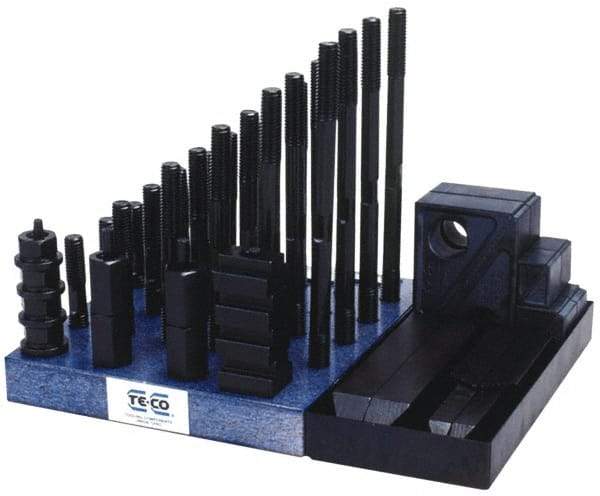 Gibraltar - 50 Piece Fixturing Step Block & Clamp Set with 1-1/2" Step Block, 3/4" T-Slot, 5/8-11 Stud Thread - 1-1/4" Nut Width, 3, 4, 5, 6, 7 & 8" Stud Lengths - USA Tool & Supply