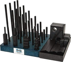 TE-CO - 50 Piece Fixturing Step Block & Clamp Set with 1" Step Block, 1/2" T-Slot, 3/8-16 Stud Thread - 7/8" Nut Width, 3, 4, 5, 6, 7 & 8" Stud Lengths - USA Tool & Supply