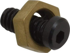 Mitee-Bite - 5/16" Brass Hex, 8-32 Stud Thread, Symmetrical Hex Clamp - 0.11" Hex Height, 205 Lb Holding Force, Hardened Steel Stud, 23/64" Long Thread, 1.5 Ft/Lb Torque, 10 Clamps - USA Tool & Supply