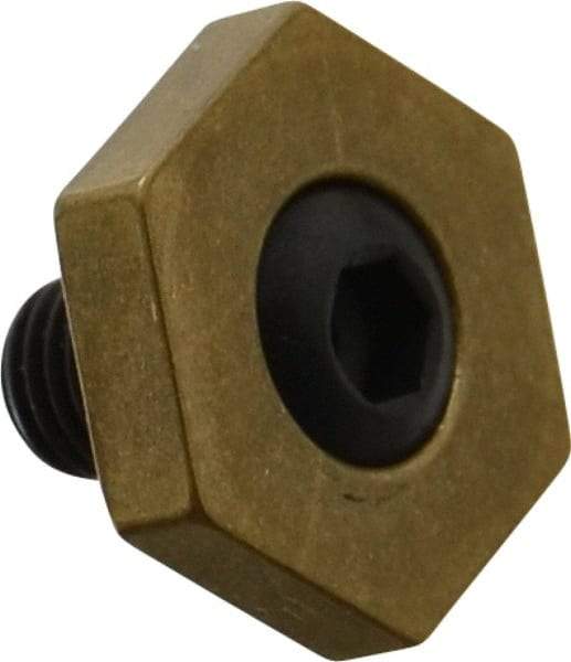 Mitee-Bite - 13/16" Brass Hex, 5/16-24 Stud Thread, Symmetrical Hex Clamp - 3/16" Hex Height, 800 Lb Holding Force, Hardened Steel Stud, 15/32" Long Thread, 8.3 Ft/Lb Torque, 12 Clamps - USA Tool & Supply