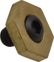 Mitee-Bite - 13/16" Brass Hex, 5/16-18 Stud Thread, Symmetrical Hex Clamp - 3/16" Hex Height, 800 Lb Holding Force, Hardened Steel Stud, 15/32" Long Thread, 8.3 Ft/Lb Torque, 12 Clamps - USA Tool & Supply