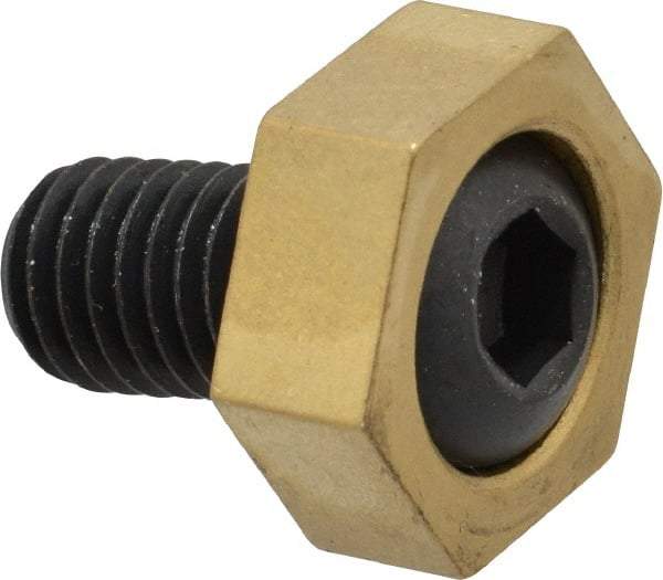 Mitee-Bite - 1" Brass Hex, 1/2-13 Stud Thread, Symmetrical Hex Clamp - 3/8" Hex Height, 4,000 Lb Holding Force, Hardened Steel Stud, 29/32" Long Thread, 65 Ft/Lb Torque, 8 Clamps - USA Tool & Supply