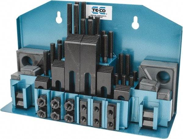 TE-CO - 52 Piece Fixturing Step Block & Clamp Set with 25mm Step Block, 12mm T-Slot, M10x1.5 Stud Thread - 19mm Nut Width, 80, 110, 125, 150, 175 & 200mm Stud Lengths - USA Tool & Supply