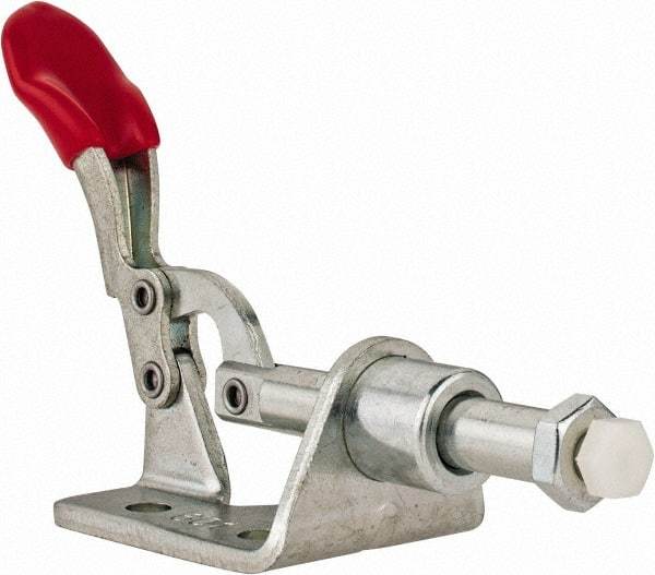 De-Sta-Co - 100 Lb Load Capacity, Flanged Base, Carbon Steel, Standard Straight Line Action Clamp - 3 Mounting Holes, 0.17" Mounting Hole Diam, 1/4" Plunger Diam, Thumb Handle - USA Tool & Supply