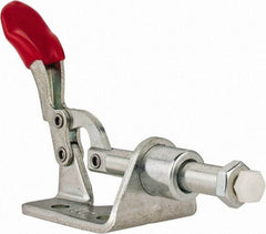 De-Sta-Co - 100 Lb Load Capacity, Flanged Base, Carbon Steel, Standard Straight Line Action Clamp - 3 Mounting Holes, 0.17" Mounting Hole Diam, 1/4" Plunger Diam, Thumb Handle - USA Tool & Supply