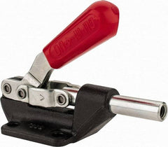 De-Sta-Co - 600 Lb Load Capacity, Flanged Base, Carbon Steel, Standard Straight Line Action Clamp - 4 Mounting Holes, 0.27" Mounting Hole Diam, 0.44" Plunger Diam, Straight Handle - USA Tool & Supply