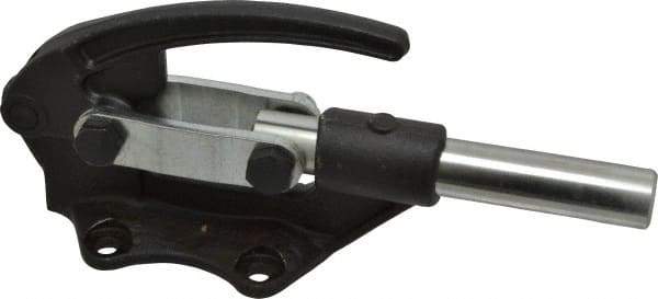 De-Sta-Co - 16,000 Lb Load Capacity, Flanged Base, Carbon Steel, Standard Straight Line Action Clamp - 4 Mounting Holes, 0.41" Mounting Hole Diam, 0.99" Plunger Diam, Straight Handle - USA Tool & Supply