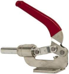 De-Sta-Co - 800 Lb Load Capacity, Flanged Base, Carbon Steel, Standard Straight Line Action Clamp - 4 Mounting Holes, 0.38" Mounting Hole Diam, 0.62" Plunger Diam, Whale Tail Handle - USA Tool & Supply