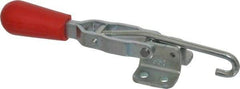 De-Sta-Co - 200 Lb Capacity, Horizontal, J Hook, Flanged Base, Carbon Steel Pull Action Latch Clamp - 2.35" Drawing Movement, 6.01" OAL, Straight Handle - USA Tool & Supply